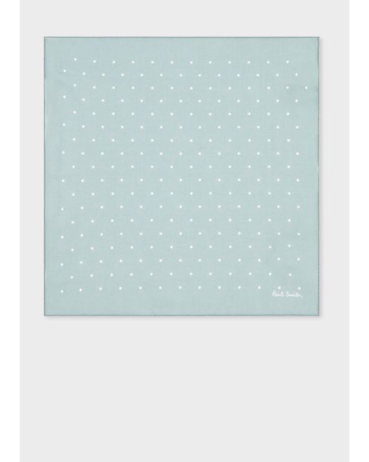 Paul Smith Blue Duck Egg Polka Dot Cotton Pocket Square for men