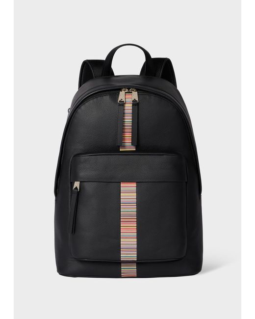 Paul Smith Black Leather 'Signature Stripe' Trim Backpack for men