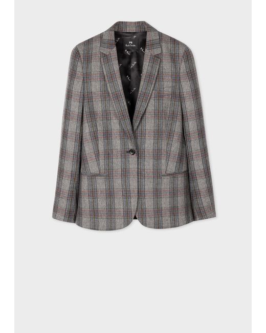 PS by Paul Smith Gray Grey Check Wool-blend Blazer Blue