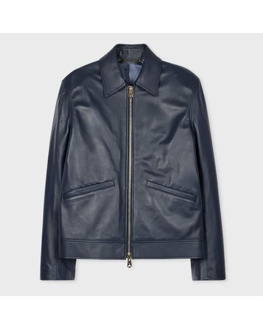 Paul Smith Blue Slim-Fit Dark Leather Jacket for men