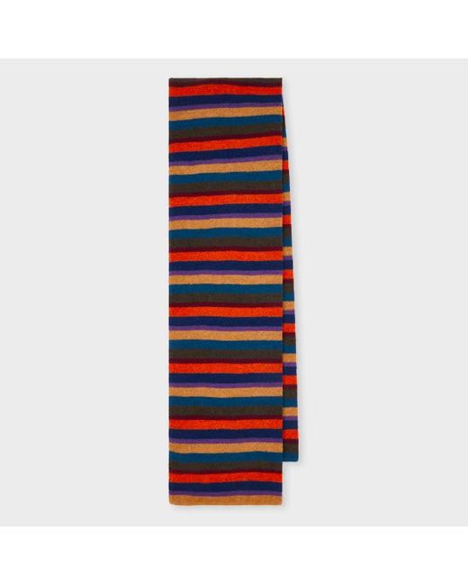 Paul Smith Red Colour Block Stripe Lambswool Scarf for men
