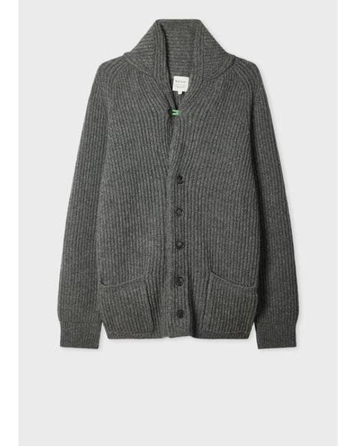 Paul Smith Gray Lambwool Shawl Collar Cardigan for men
