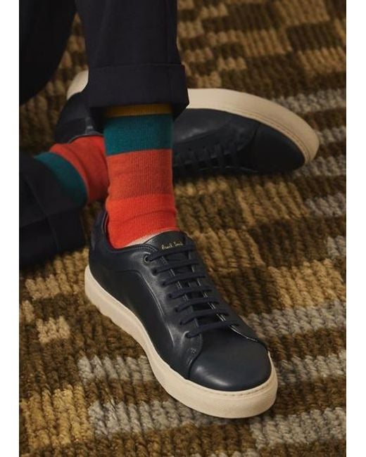 Paul Smith Blue Leather Navy Basso Sneakers for men
