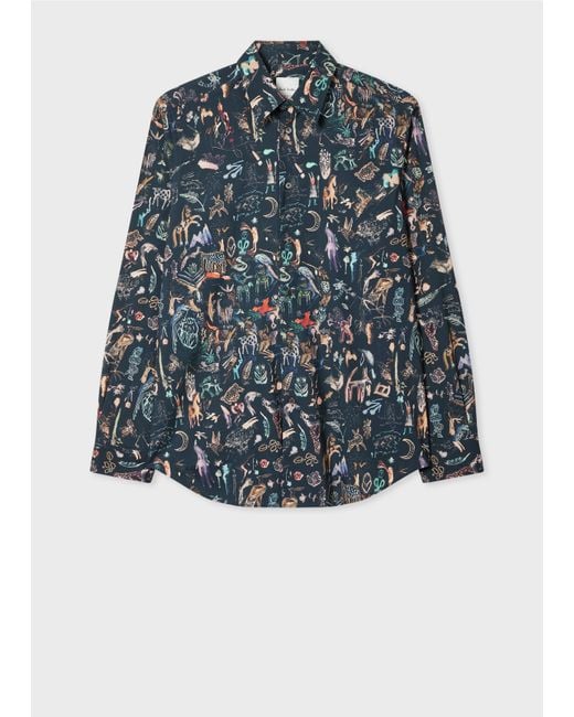 Paul Smith Blue Tailored-Fit 'Little Beasts' Print Shirt for men