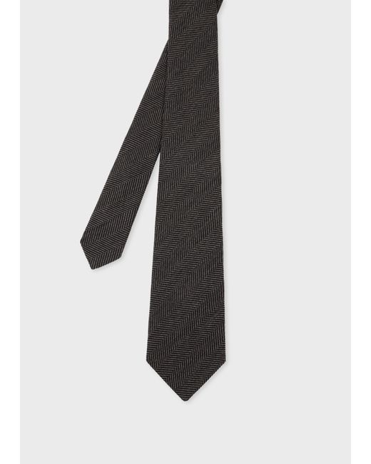 Paul Smith Black Wool-Silk Herringbone Tie for men