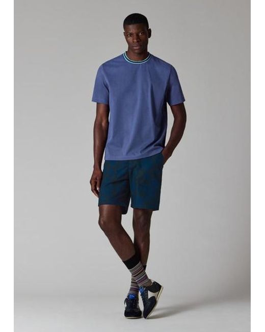 Paul Smith Blue Plated Jersey T-Shirt With Contrast Collar for men