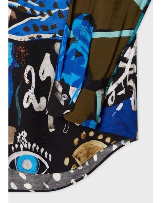 Paul Smith Blue 'Ink Works' Print Viscose-Blend Shirt for men