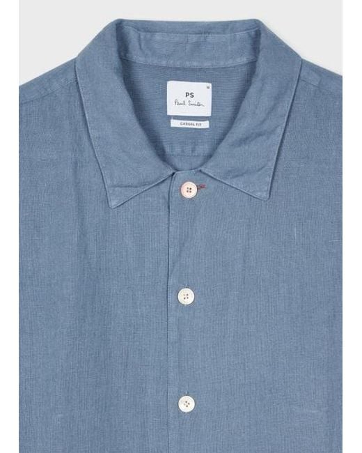 Paul Smith Blue Linen Short-Sleeve Shirt for men