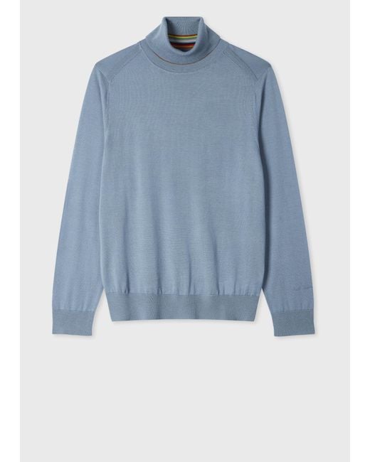 Paul Smith Blue Light Merino Wool Roll Neck Sweater for men