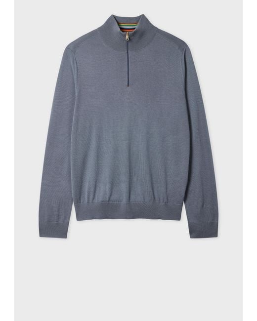 Paul Smith Blue Steel Merino Wool Quarter Zip Sweater for men