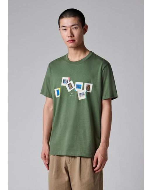 Paul Smith Blue Khaki 'Slides' T-Shirt for men