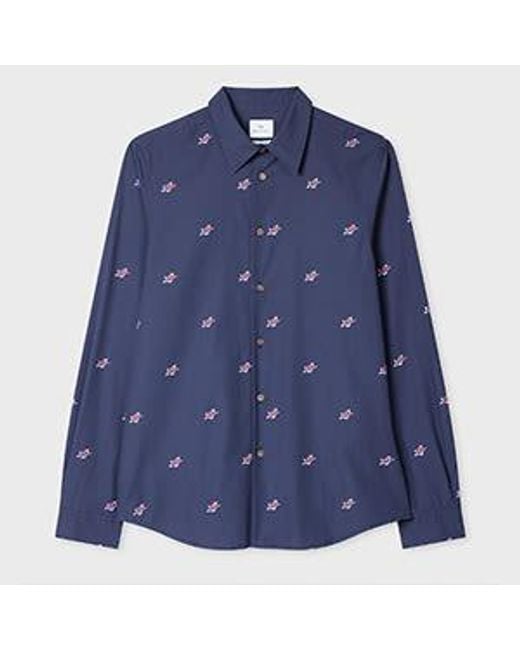 Paul Smith Blue Tailored-Fit Washed 'Star' Print Shirt for men