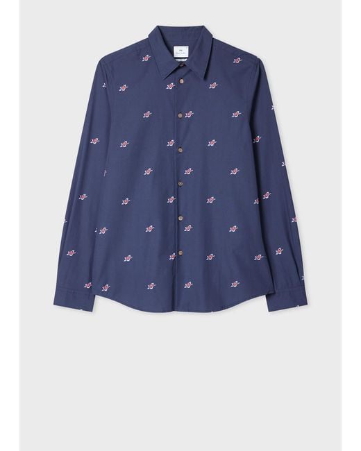 Paul Smith Blue Tailored-Fit Washed 'Star' Print Shirt for men