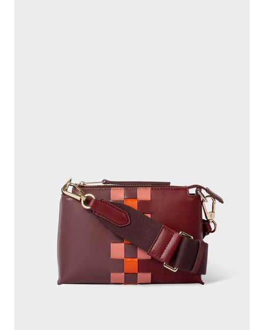 Paul Smith Red Burgundy Leather 'screen Check' Small Cross-body Bag