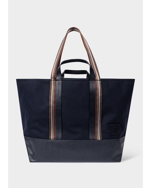Paul Smith Navy Canvas Tote Bag With 'signature Stripe' Straps Blue for men