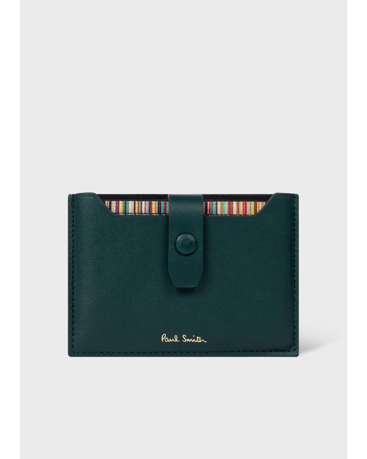 Paul Smith Green Dark Teal Credit Card Holder Wallet With 'signature Stripe' Pull Out for men