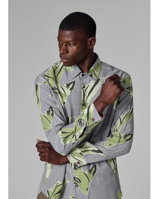 Paul Smith Gray 'Le Peche Fish' Print Viscose Shirt for men