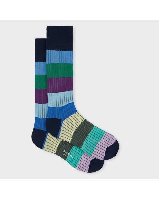 Paul Smith Blue Ribbed Colour Block Socks for men