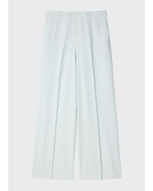 Paul Smith White Wide-Leg Pinstripe Linen-Blend Trousers
