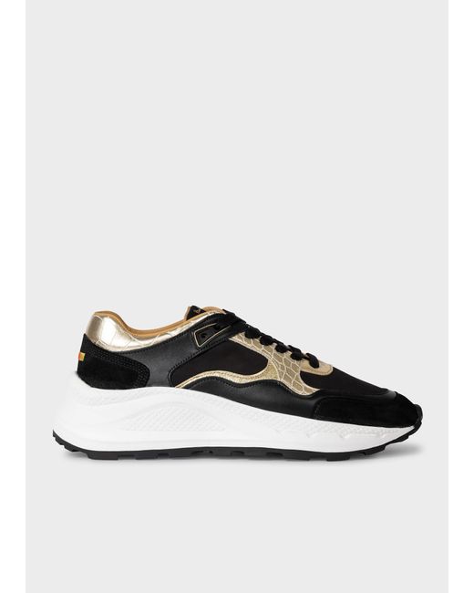 Paul Smith Leather Black And Gold 'elowen' Trainers