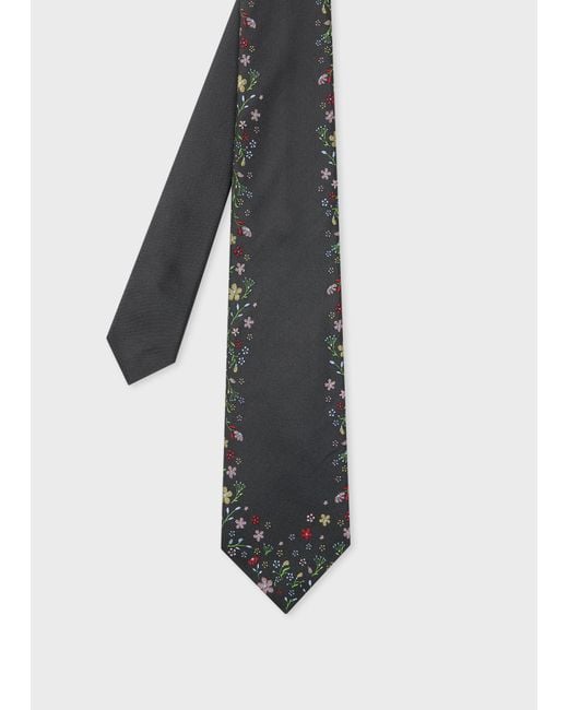 Paul Smith White Silk 'Floral Border' Tie for men