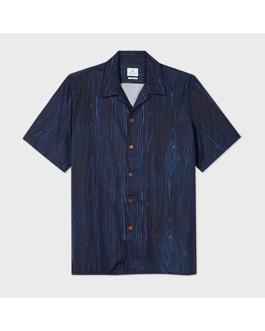 Paul Smith Blue Dark 'Woodgrain' Lyocell-Cotton Shirt for men