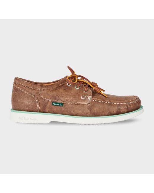 Paul Smith Brown Tan Suede 'Pebble' Boat Shoes for men