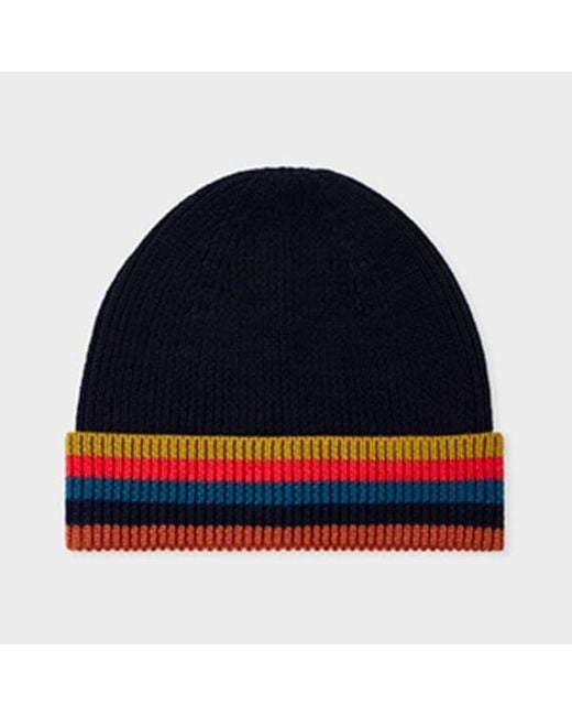 Paul Smith Blue Merino Wool 'Artist Stripe' Beanie for men