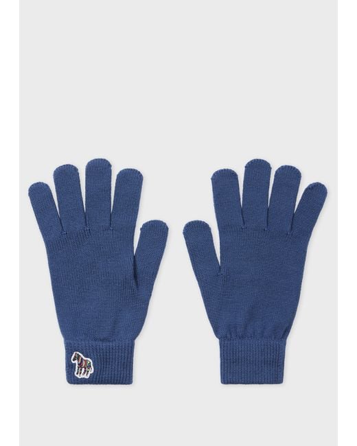 Paul Smith Blue Zebra Logo Wool Gloves for men