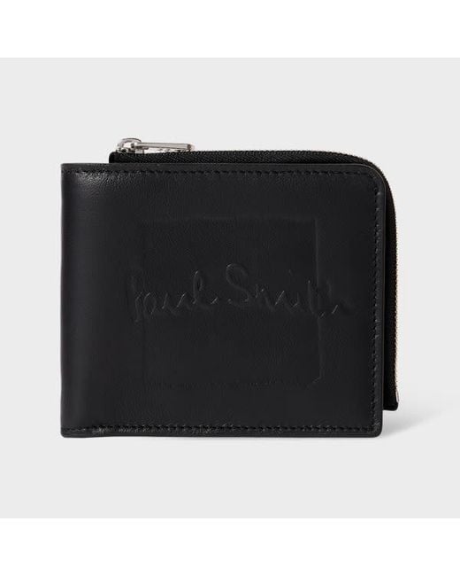 Paul Smith Black Embossed Logo Zip Wallet for men