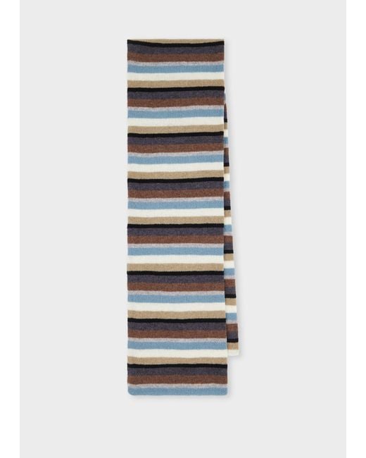 Paul Smith Gray Colour Block Stripe Lambswool Scarf for men