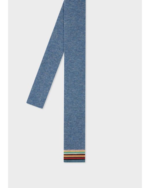 Paul Smith Blue Knitted Cotton Tie With 'Signature Stripe' Tip for men