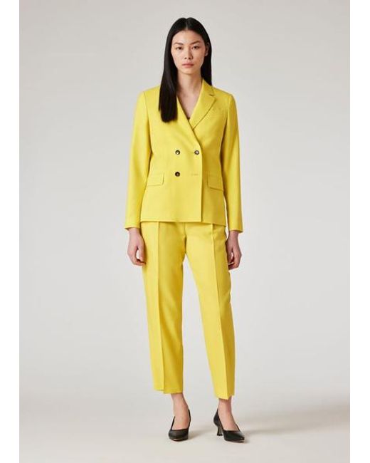 Paul Smith Yellow Wool Hopsack Pleated Trousers