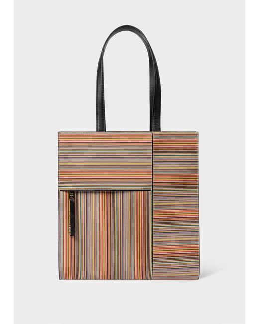 Paul Smith Natural Leather 'signature Stripe' Tote Bag Multicolour