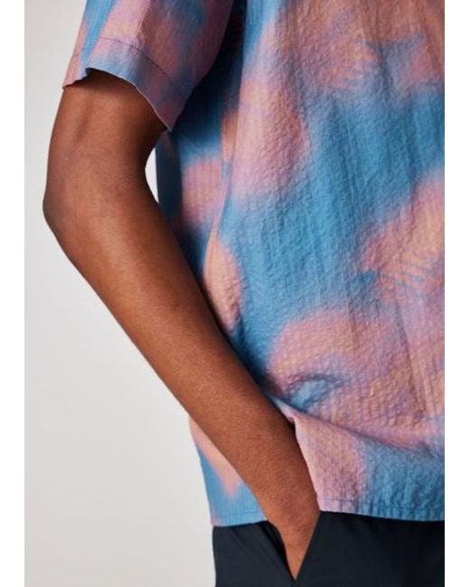 Paul Smith Blue 'Palm Shadow' Print Short-Sleeve Shirt for men