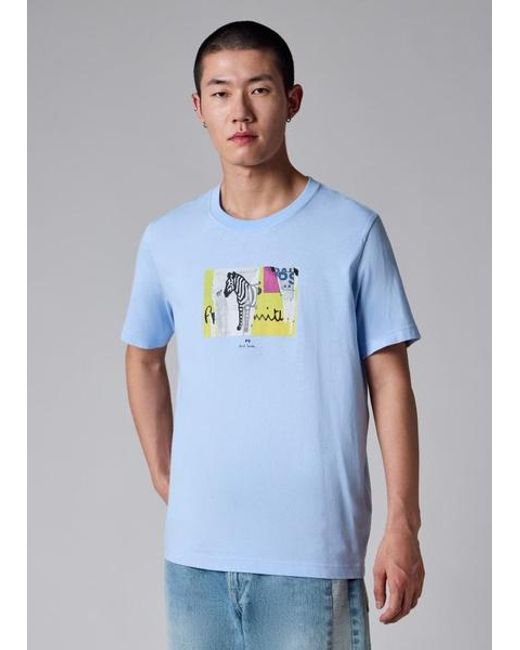 Paul Smith Blue Pale Organic-Cotton 'Patch Zebra' T-Shirt for men