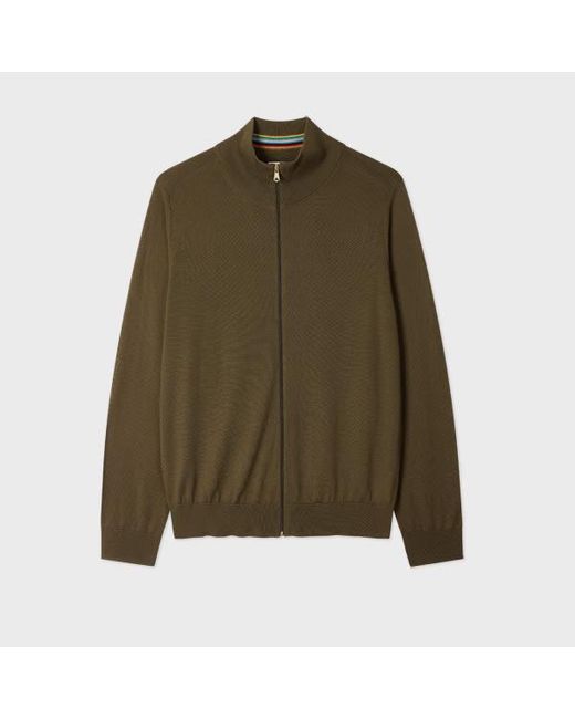 Paul Smith Green Khaki Merino Wool Full-Zip Cardigan for men