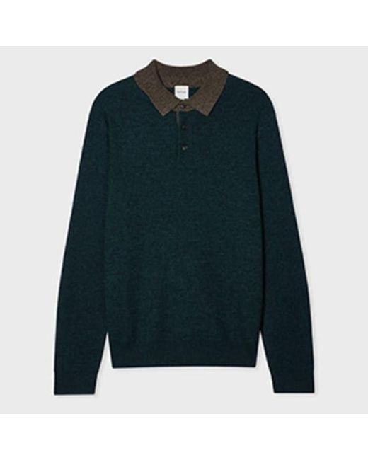 Paul Smith Blue Merino-Silk Knitted Polo Shirt for men