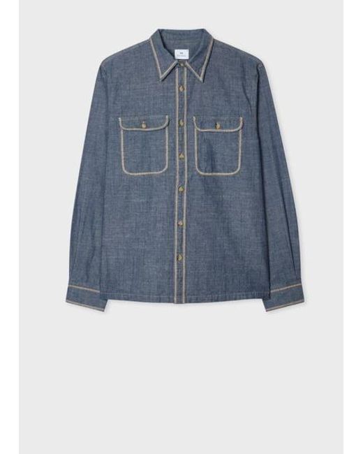 Paul Smith Blue Contrast-Stitch Shirt for men