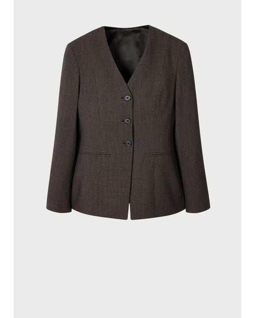 Paul Smith Black Houndstooth Collarless Tailored Blazer