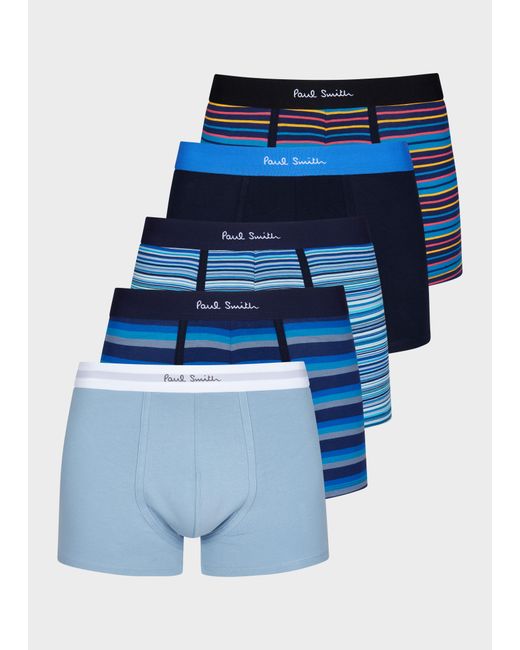 Paul Smith Blue Stripe And Plain Mixed Boxer Briefs Five Pack for men