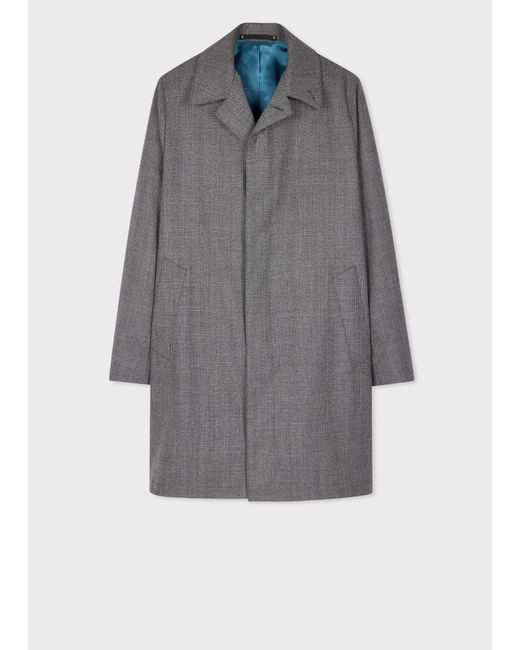 Paul Smith Gray Wool Woven Check Mac for men