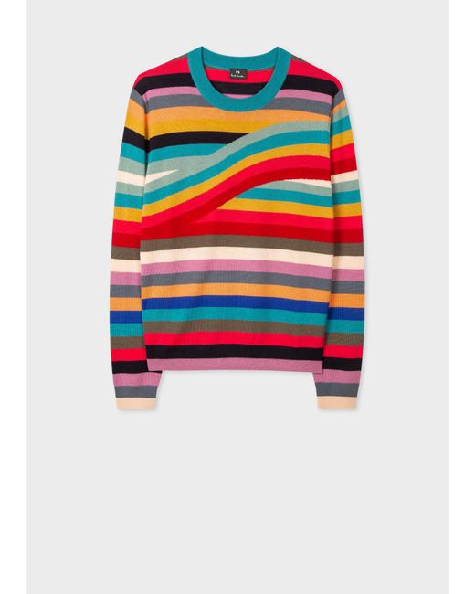 PS by Paul Smith Red 'swirl' Stripe Merino Wool Sweater Multicolour