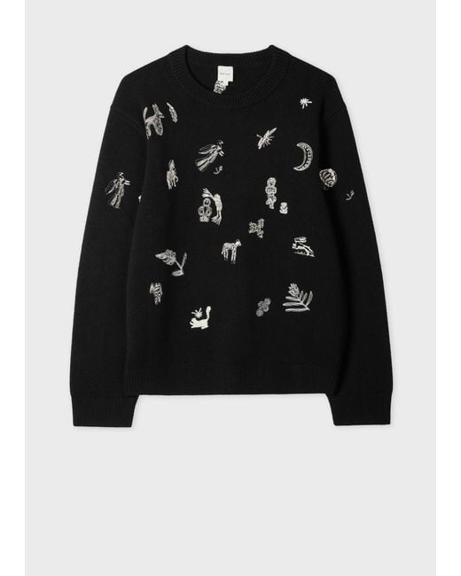 Paul Smith Black Merino Wool 'Little Beasts' Sweater for men
