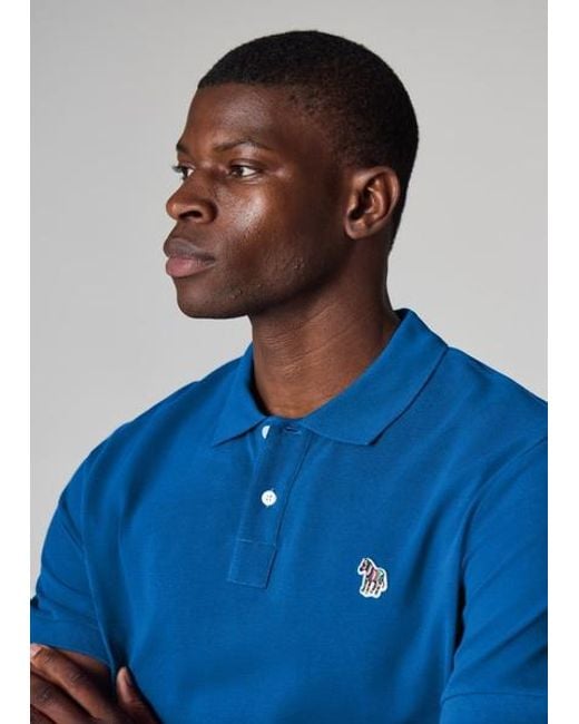 Paul Smith Blue Organic Cotton Zebra Polo Shirt for men