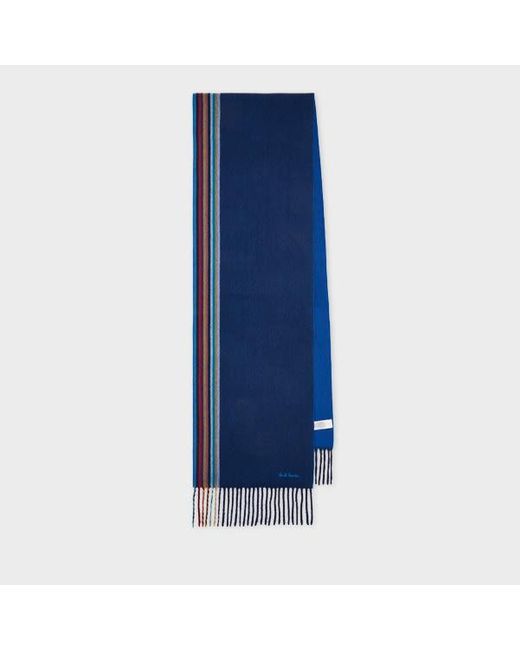 Paul Smith Blue 'Signature Stripe' Edge Cashmere Scarf for men