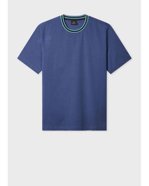 Paul Smith Blue Plated Jersey T-Shirt With Contrast Collar for men