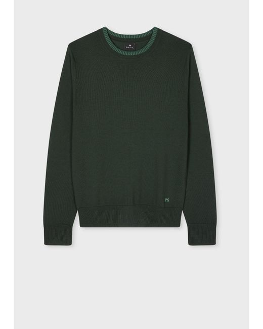 Paul Smith Green Dark Contrast-Collar Merino Wool Sweater for men