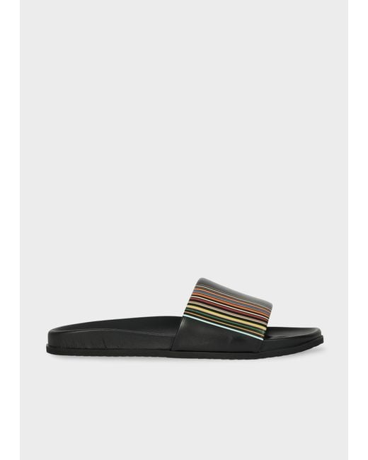 Paul Smith Black 'Signature Stripe' Leather 'Bellagio' Slides for men