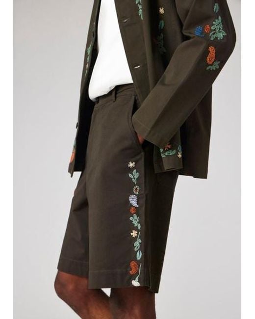Paul Smith Black Embroidered Paisley Shorts for men